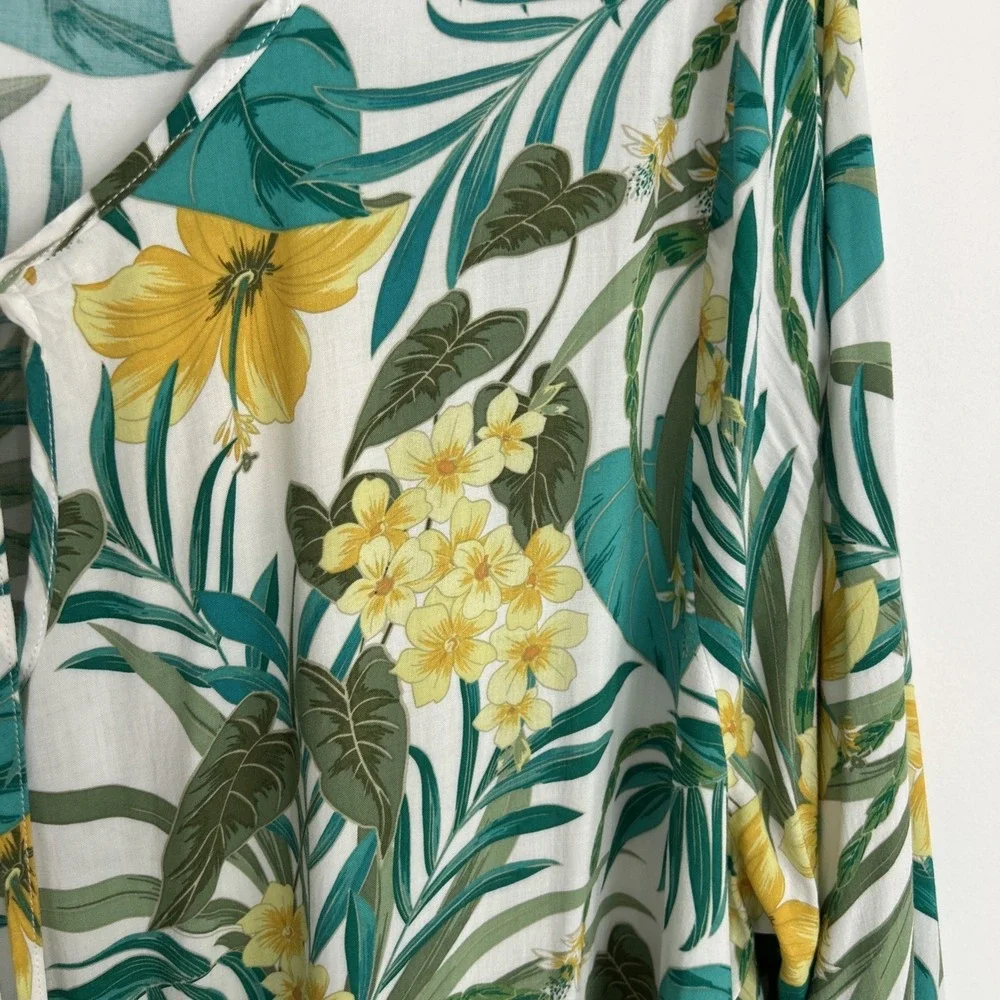 Blue‎ Island Women's 3X Blue Yellow Long Sleeve Tassel Layered Dress  Coastal